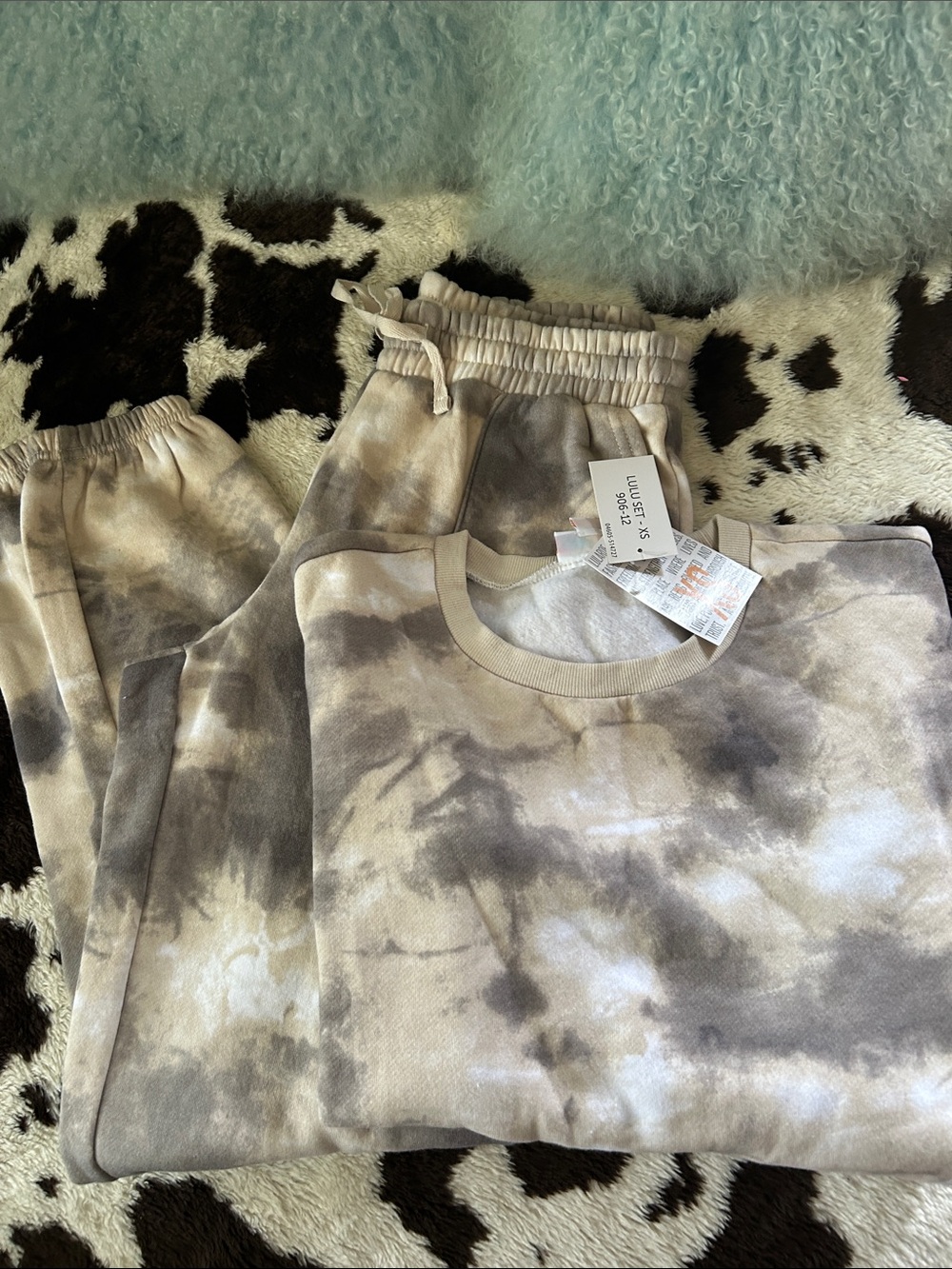 LuLaRoe Neutral Tie-Dye Track Pants & Sweatshirt Set - Beige Gray